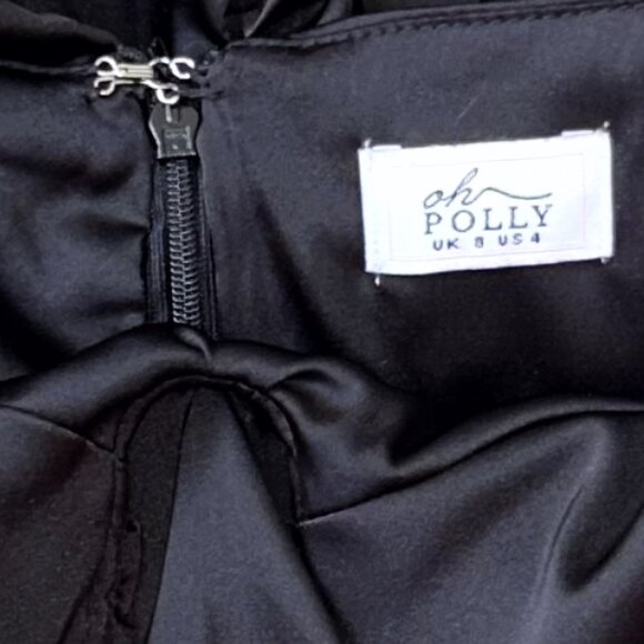 Oh Polly Dark Romance Plunge Ruched Satin Mini Dress Black Size 4 Party Satin - Picture 4 of 9